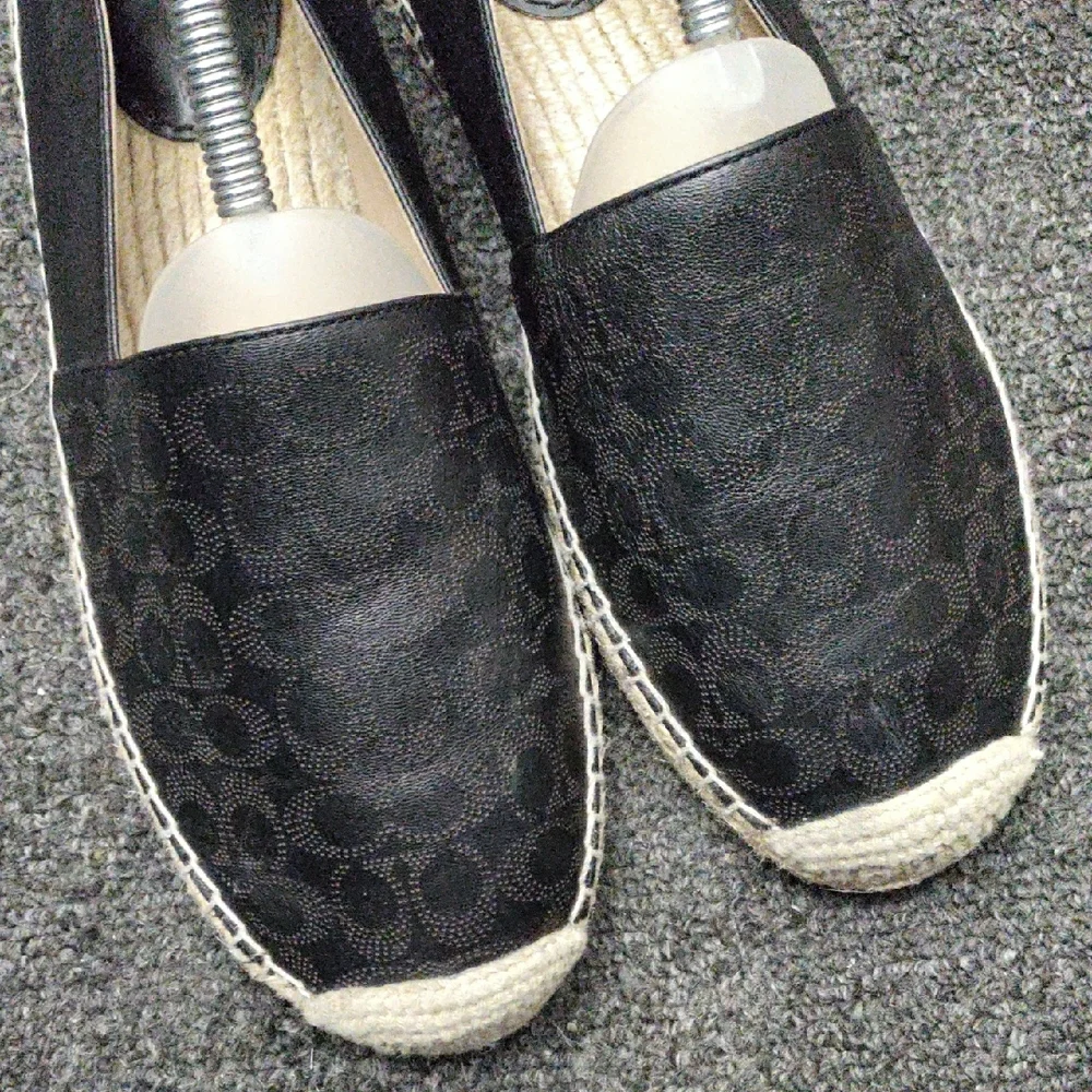 Coach "Carley" Signature Black Leather Espadrille Flats #C6763 - Picture 4 of 12